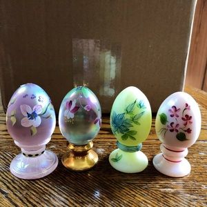 Hand painted & signed Fenton eggs